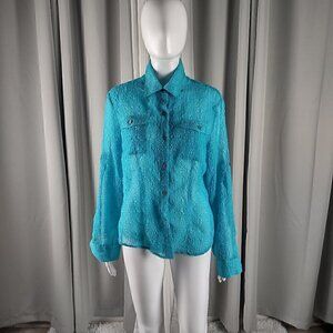 Nine & Company by Nine West Women's Turquoise Button Down Blouse Size 10